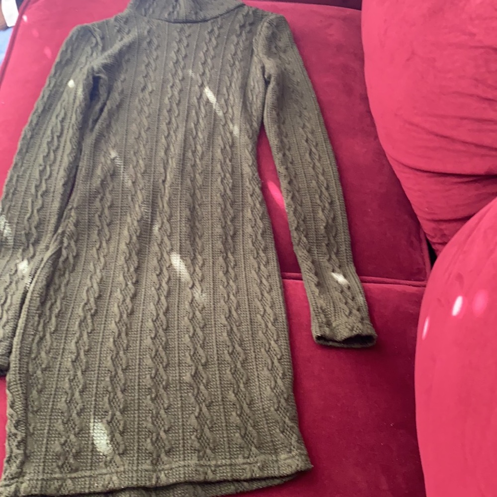 Olive green Long sleeve turtle neck dress